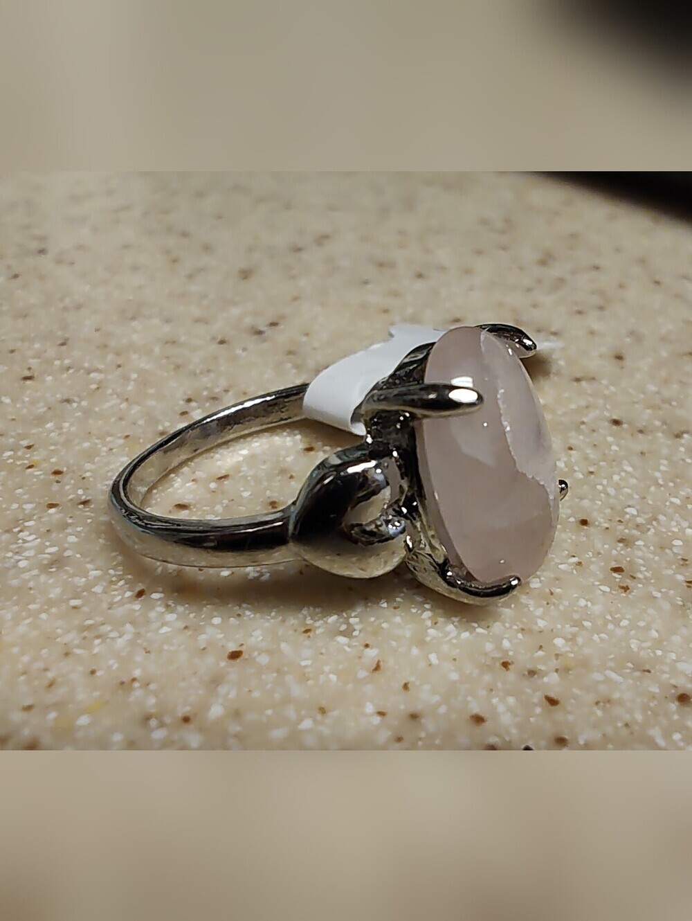 Stainless Steel Rose Quartz Gemstone Ring - Pink Oval Stone